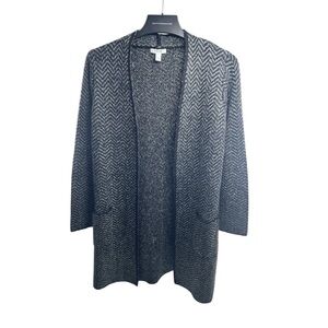 Nine West Womens Sweater Chevron Black Open Front Midi Cardigan Jacket Size M‎